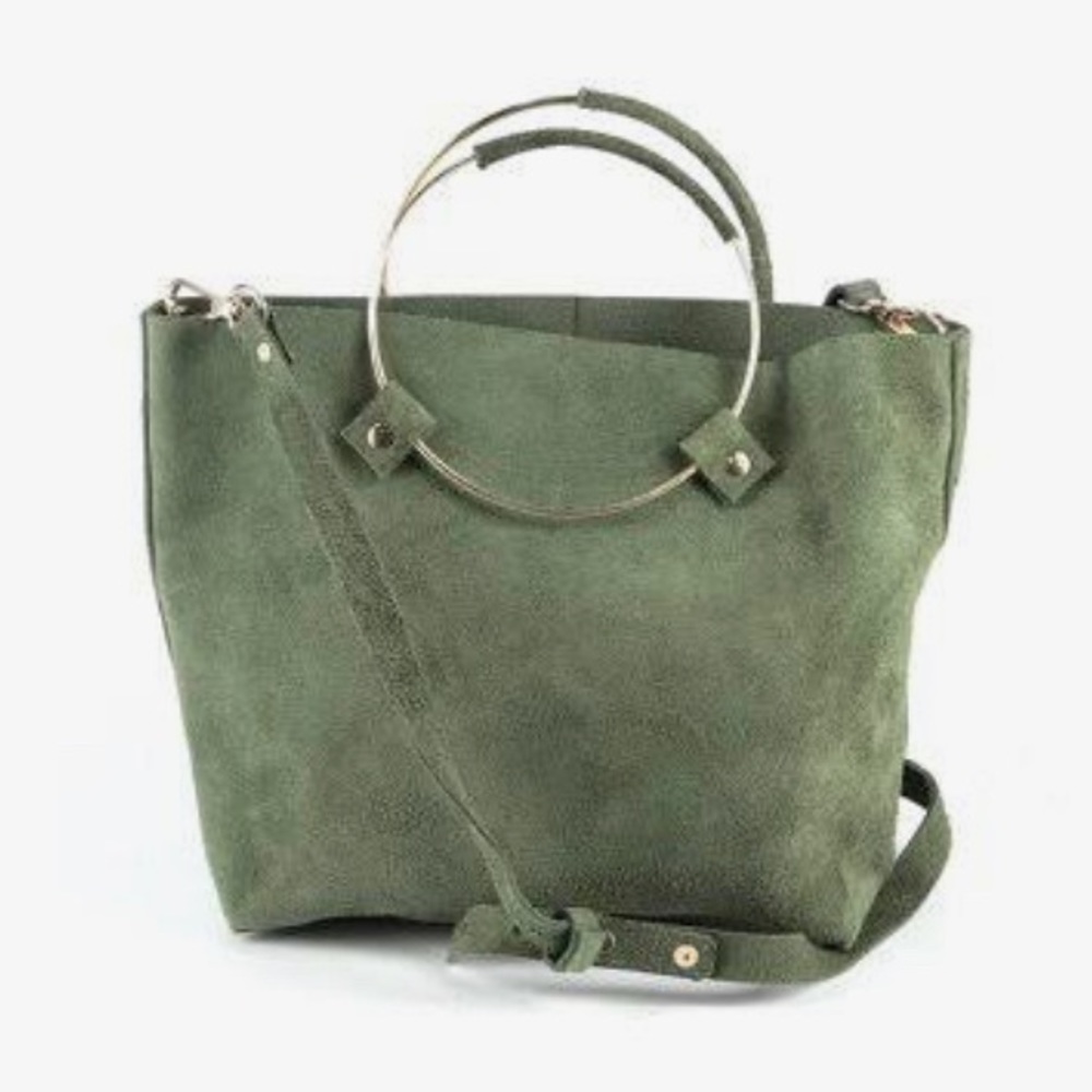 Tribe Alive army green, suede handbag with gold hardware